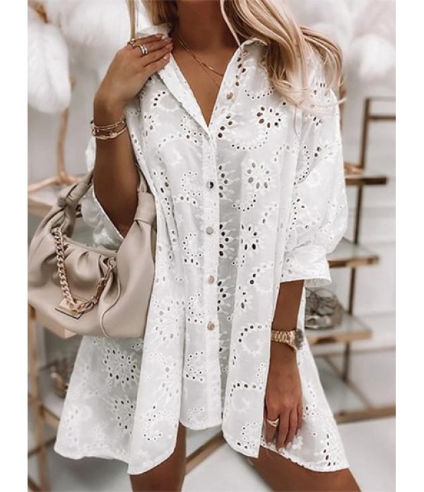 Eyelet Drop Shoulder Shirt Dress