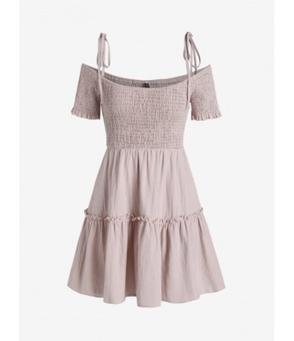 Tie Strap Smocked Frilled Tiered Skater Dress