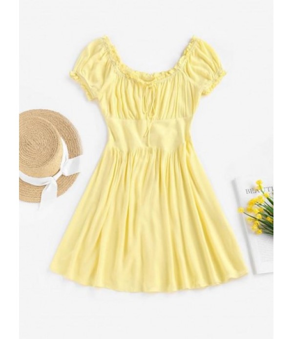 Ruffle Bowknot Puff Sleeve Milkmaid Dres...