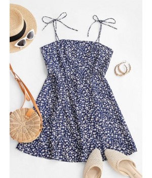 Tiny Floral Tie Strap Flare Dress