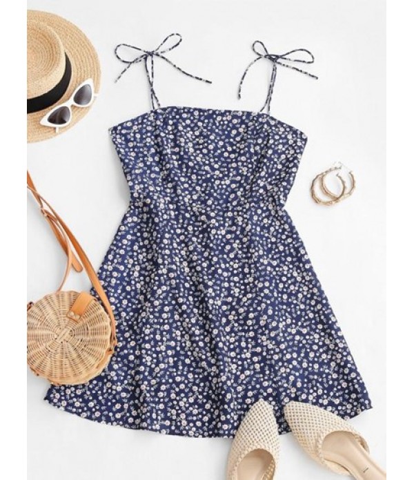 Tiny Floral Tie Strap Flare Dress