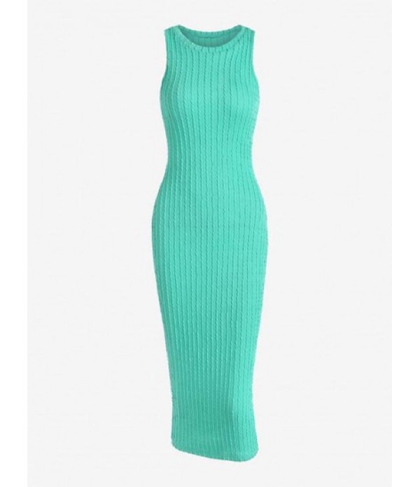 Cable Knit Sleeveless Slinky Midi Dress