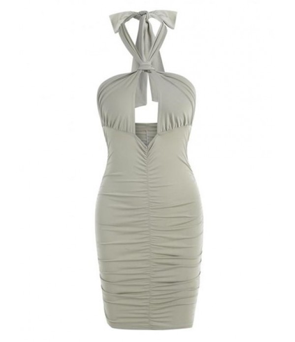 Halter Cutout Knot Ruched Slinky Bodycon...