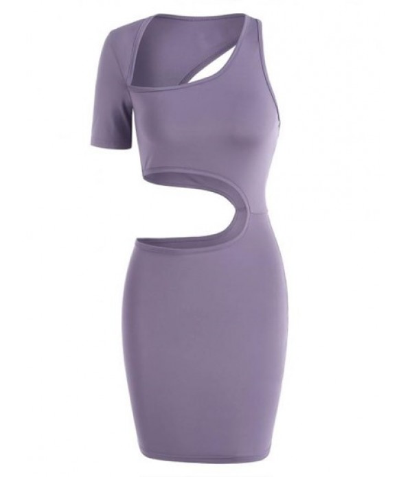 Cutout Skew Collar Bodycon Mini Dress