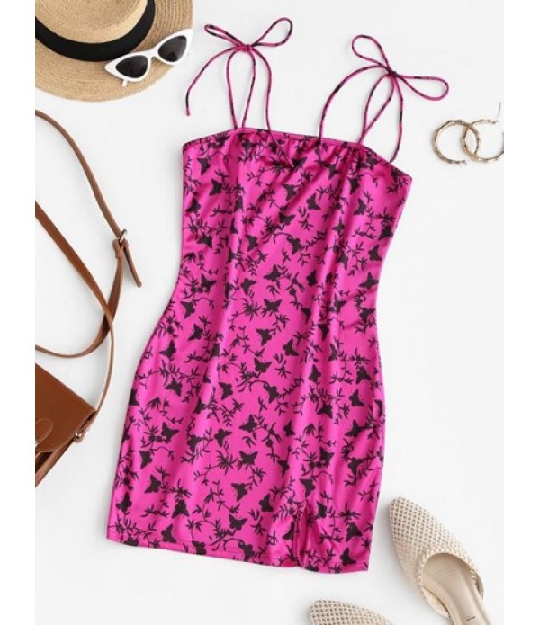 Slit Butterfly Print Mini Bodycon Dress