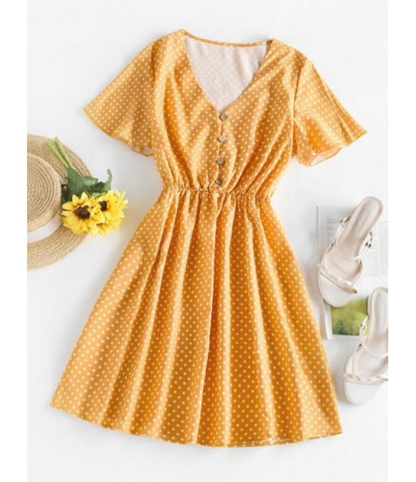 Button Loop Flutter Sleeve Dotted Mini D...