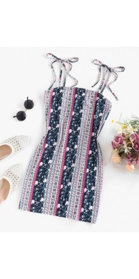 Ethnic Floral Tie Shoulder Cami Dress