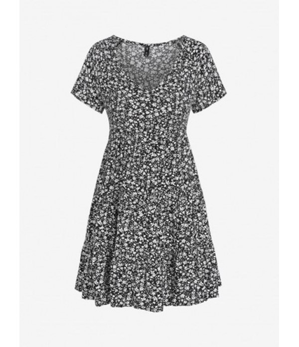 Ditsy Floral A Line Plunging Mini Dress