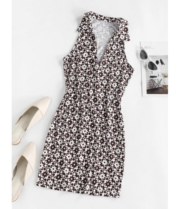 Polka Dot Flower Bodycon Tank Dress