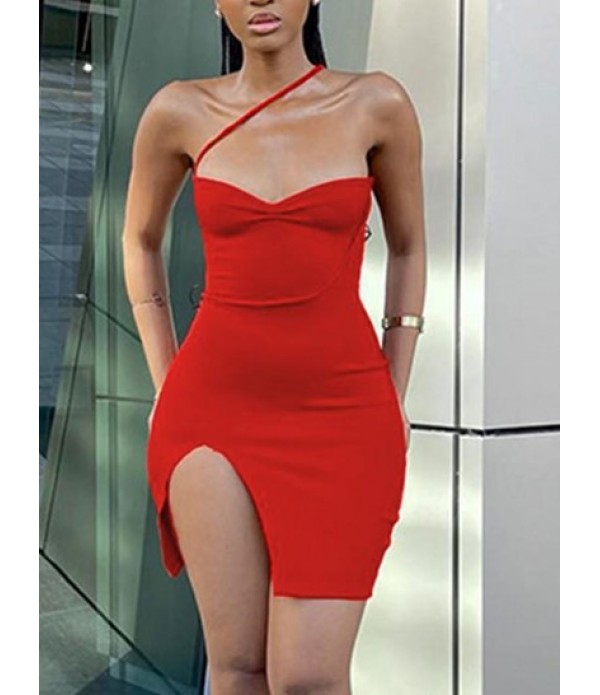 Ruched Slit Strappy Sexy Mini Slinky Dre...