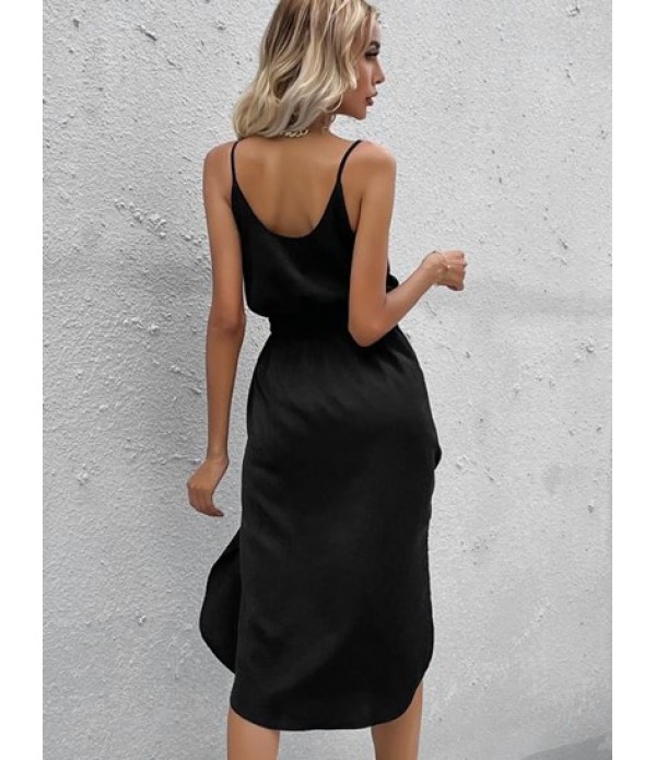 Curved Hem Cami Drawstring Midi Dress