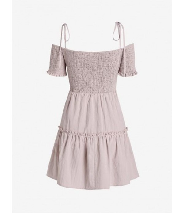 Tie Strap Smocked Frilled Tiered Skater Dress