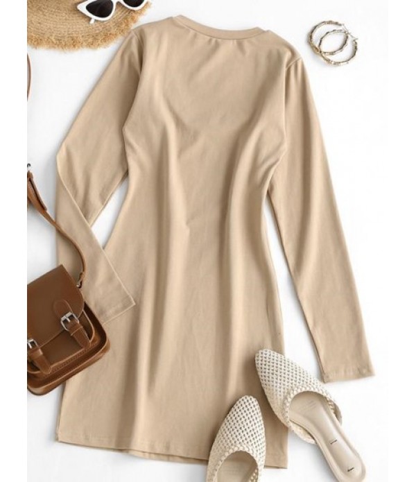 Long Sleeve Scoop Neck Mini Sheath Dress