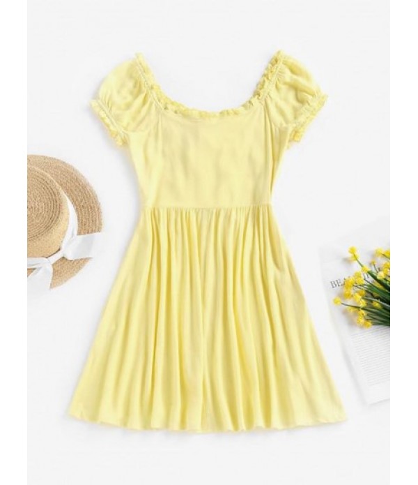 Ruffle Bowknot Puff Sleeve Milkmaid Dress