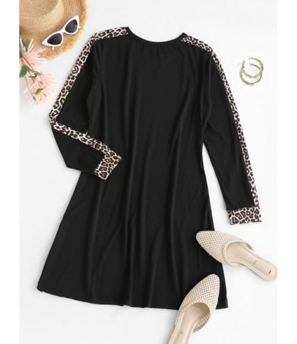 Leopard Insert Mini T Shirt Dress