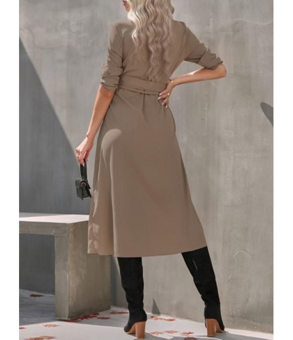 Tie Waist Long Sleeve Midi Shirt Dress