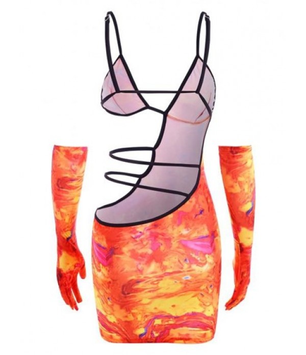 Evening Gloves Tie Dye String Cutout Bodycon Dress