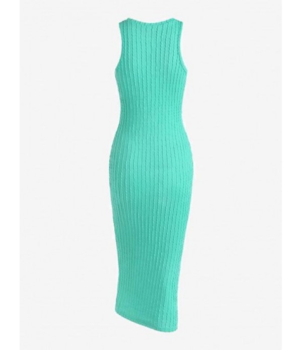 Cable Knit Sleeveless Slinky Midi Dress