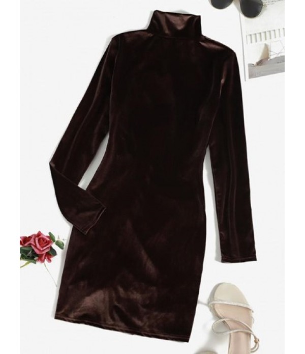 Cinched Velvet Long Sleeve Bodycon Dress