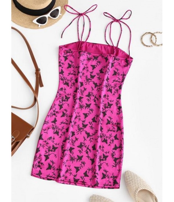 Slit Butterfly Print Mini Bodycon Dress