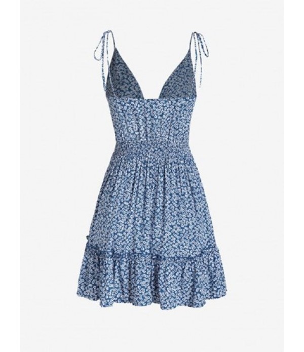 Ditsy Print Ruffle Cutout Tie Shoulder Dress