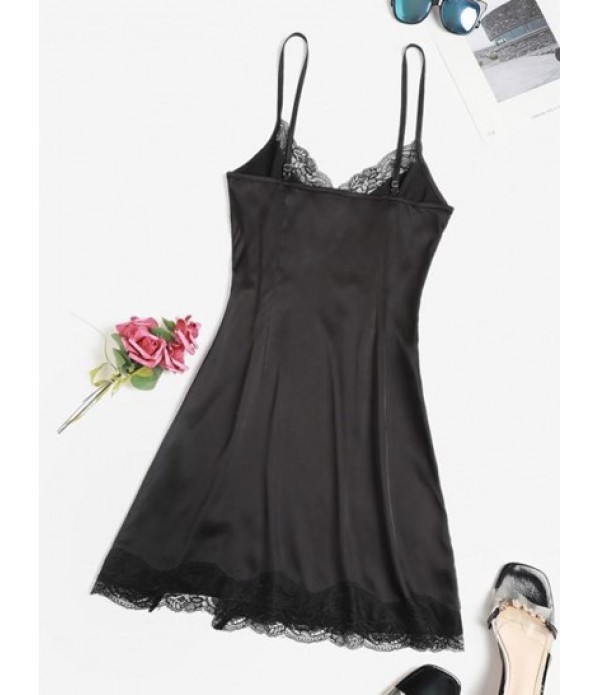 Eyelash Lace Front Slit Mini Party Dress