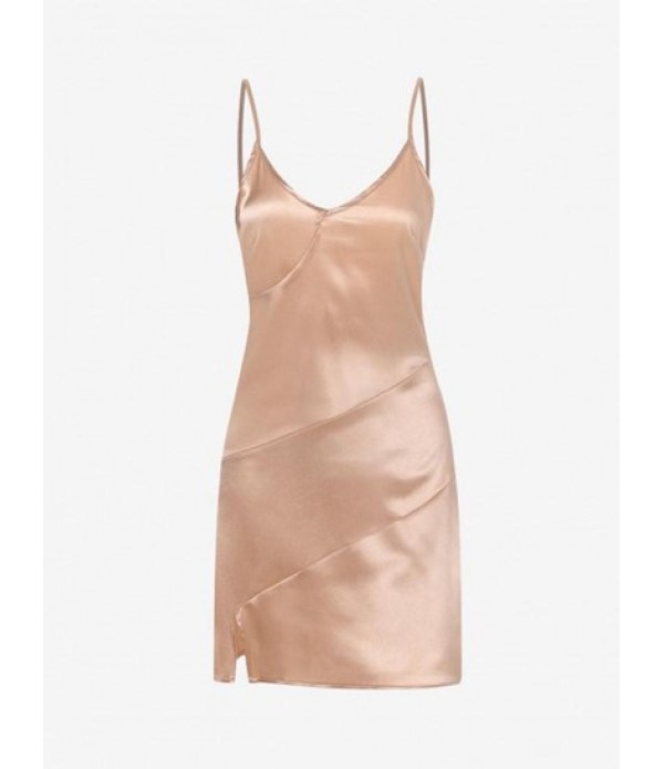 Shiny Split Hem Slip Dress