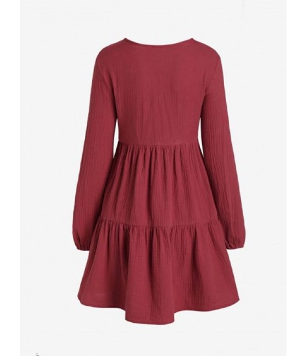 Button Front Long Sleeve Casual Mini Dress