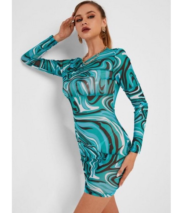 Psychedelic Print Sheer Slinky Dress