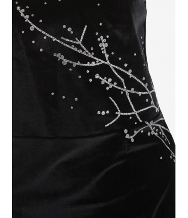 Tree Pattern V Notch Velvet Dress