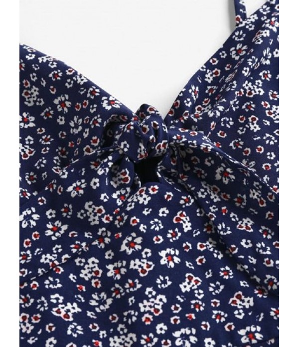 Tie Knot Tiny Floral Print Flounced Dress