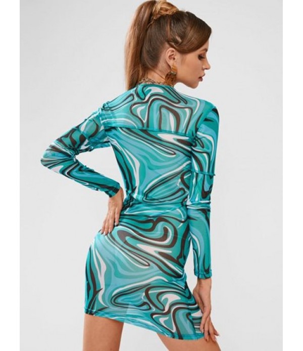 Psychedelic Print Sheer Slinky Dress